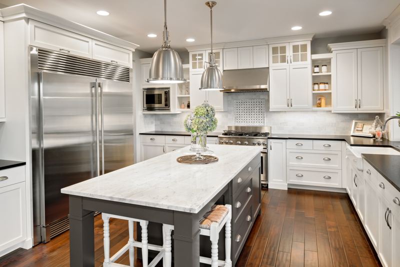 Finished kitchen with custom stone countertops