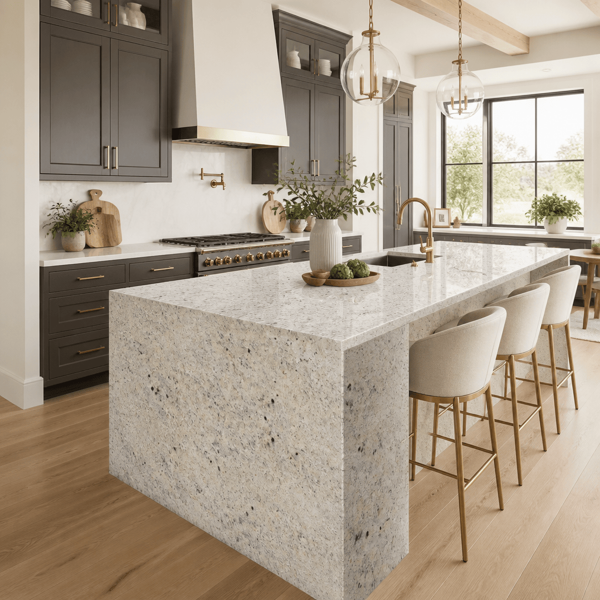 Natural stone countertops in a finished kitchen
