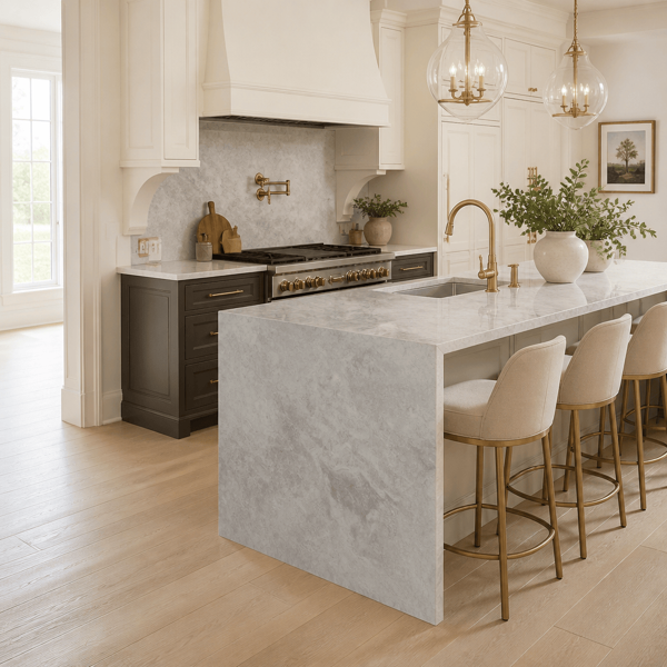 Natural stone countertops in a finished kitchen