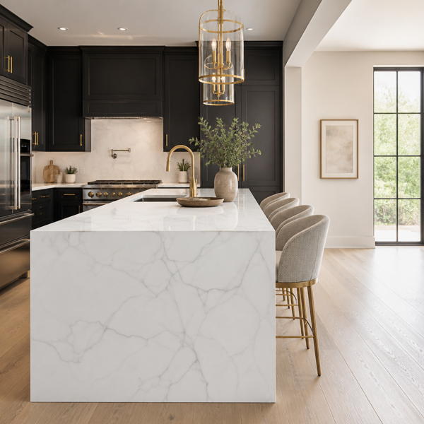 Natural stone countertops in a finished kitchen