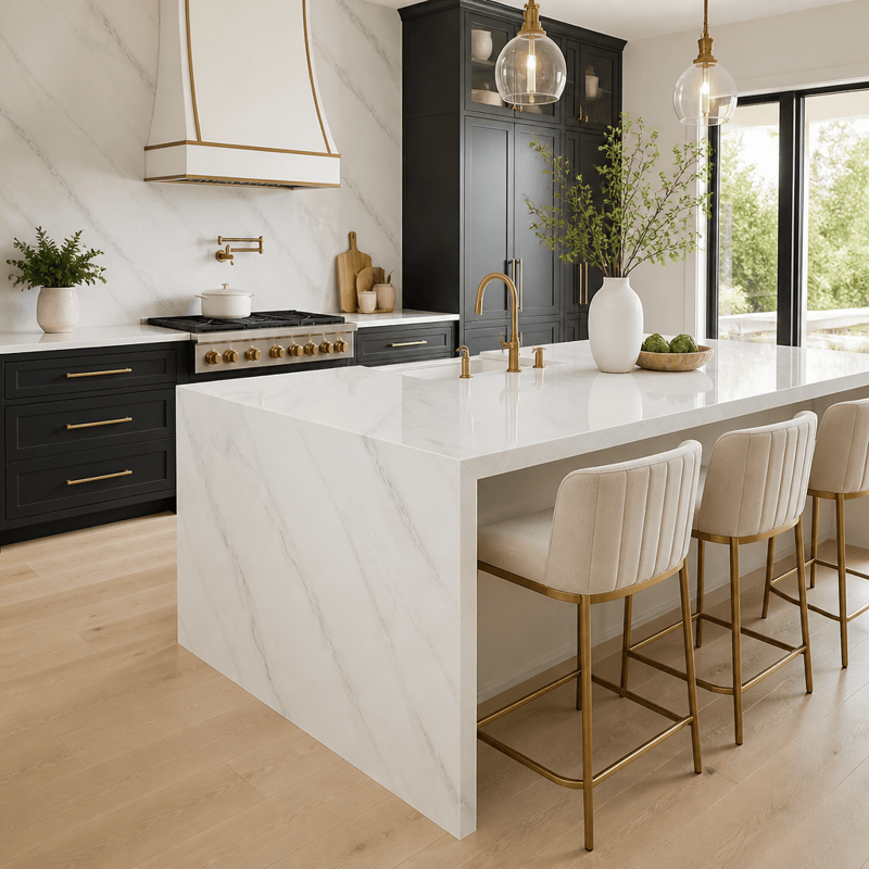 Porcelain countertops in a finished kitchen