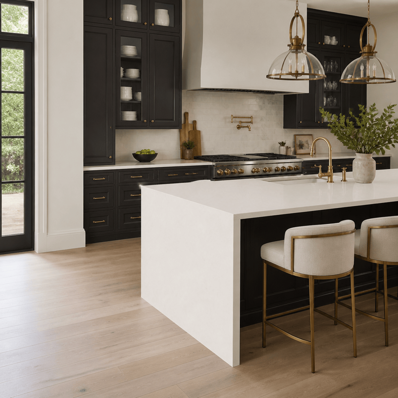 Porcelain countertops in a finished kitchen