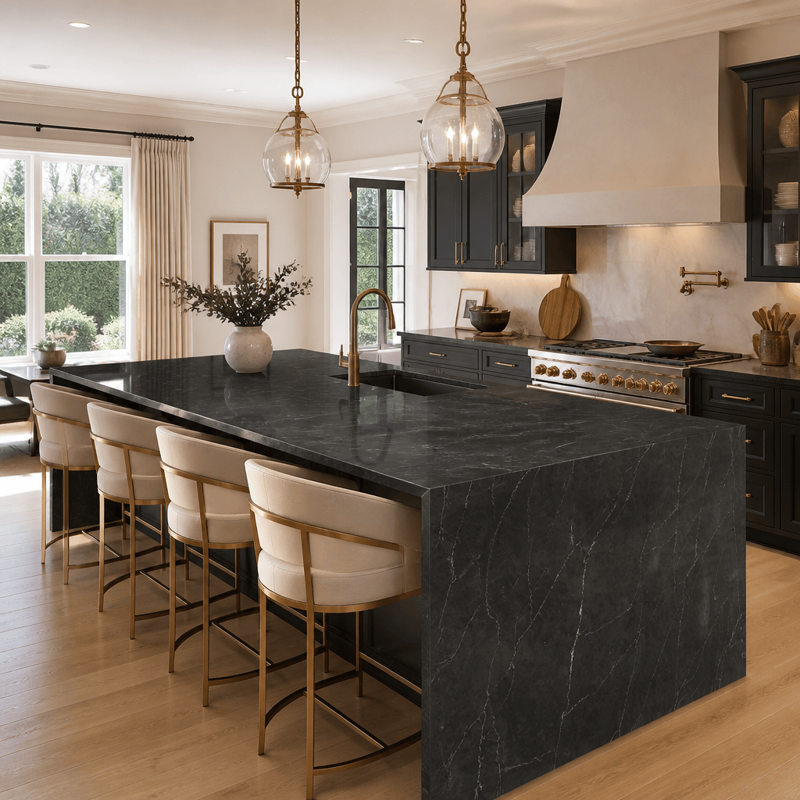 Porcelain countertops in a finished kitchen