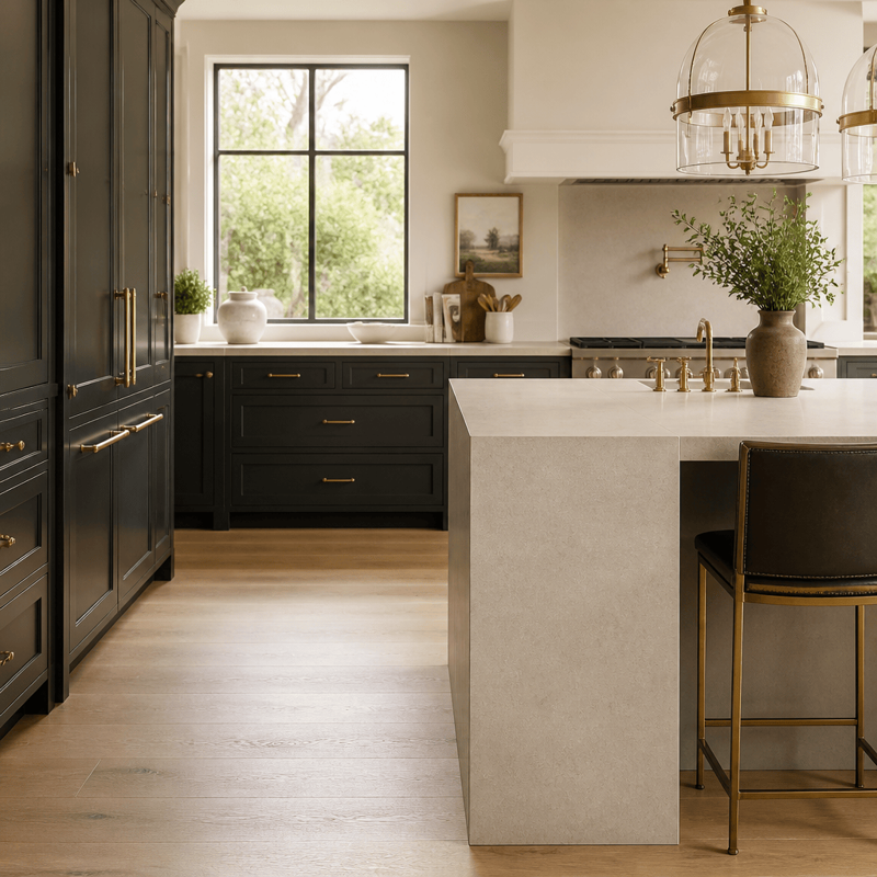 Porcelain countertops in a finished kitchen
