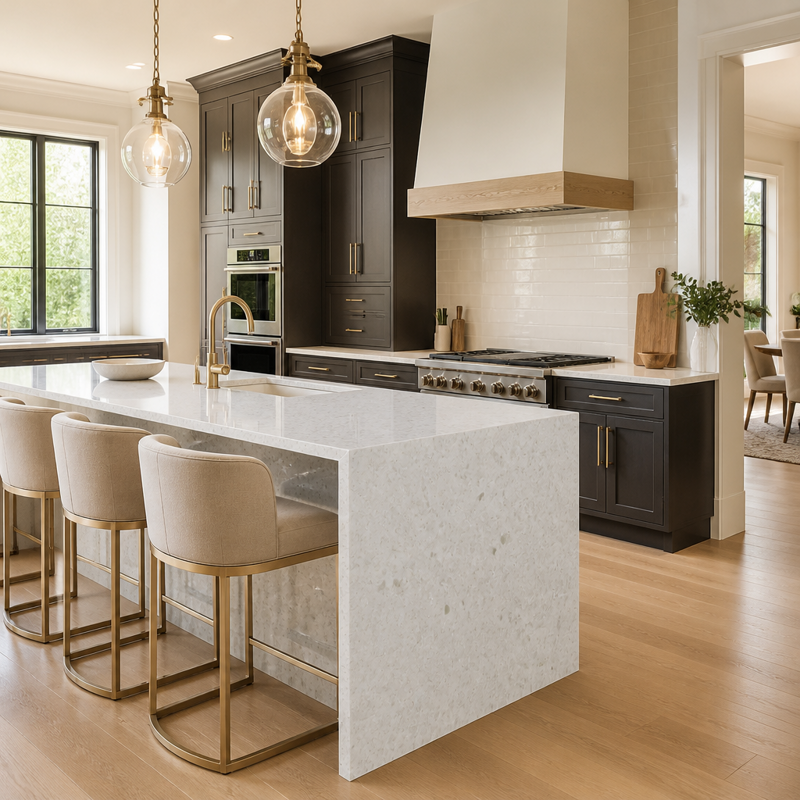 Solid surface countertops in a finished kitchen