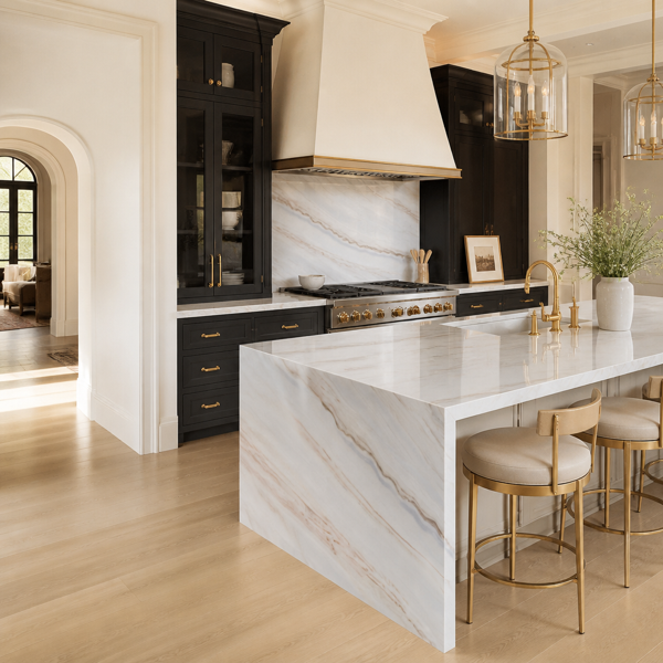 Quartz countertops in a finished kitchen
