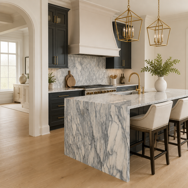 Quartz countertops in a finished kitchen