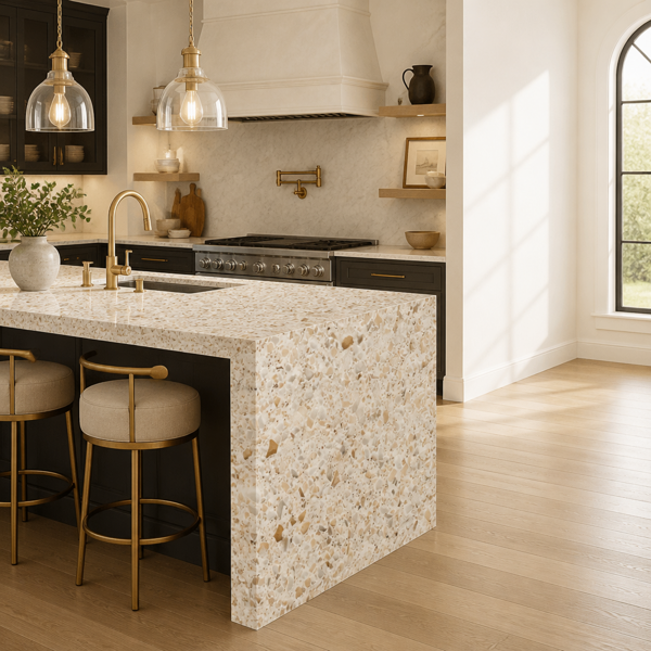 Solid surface countertops in a finished kitchen